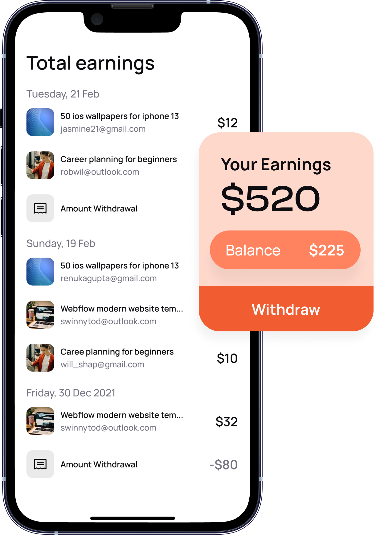 Graphic displaying earnings module in Clak app